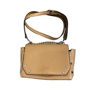 Huser Vegan Leather Crossbody Purse Tan Chain Strap Studded Classic